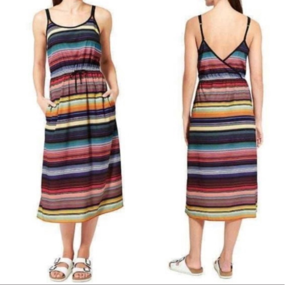Athleta Havana Rainbow stripe midi dress. Size M.